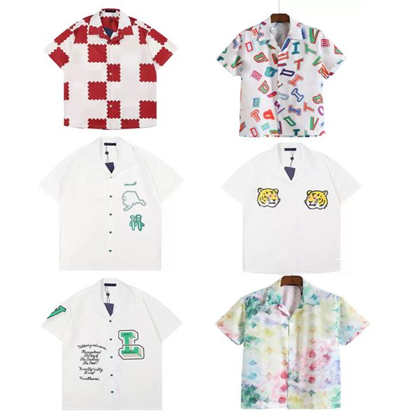 

2022 men women casual shirts summer hawaii style button lapel cardigan short sleeve oversized shirt blouses brand designer de283b, White;black