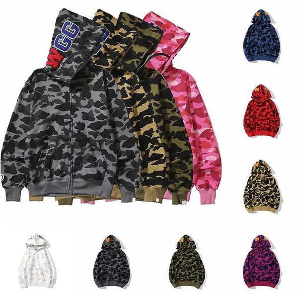

designer shark full zip hoodie crazy face jacket big abc felpa camo grid hoody men women zipper sudadera autumn winter jogger sportwear loos, Black