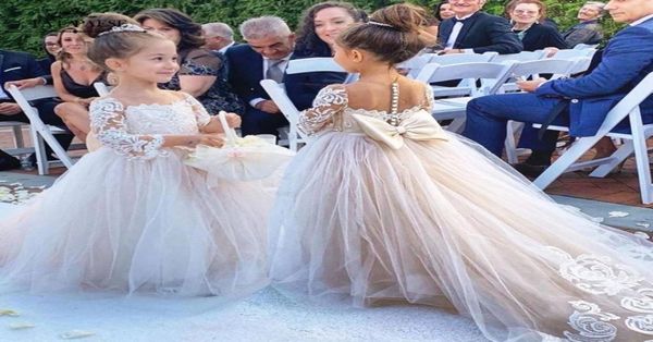 

lace flower girl dress bows childrens first communion dress princess tulle ball gown wedding party gowns fs97802764422, White;blue