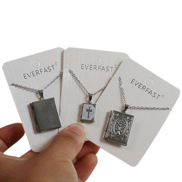 

everfast 10pc big small book shape locket stainless steel pendant necklace square p frame charm necklaces women men family memorial jewelry, Silver