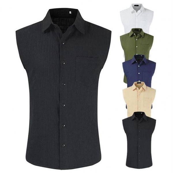 

men's casual shirts solid color men shirt summer basic sleeveless for turn down collar chemise homme camisas para hombre265t, White;black