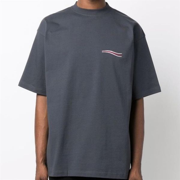 

summer spring luxury fashion solid color logo wave oversize men's t-shirts france paris classic letter embroidery women short246p, White;black