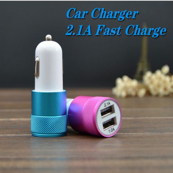 

car charger 2.1a bullet head double usb aluminium metal much function iphone android phone charger