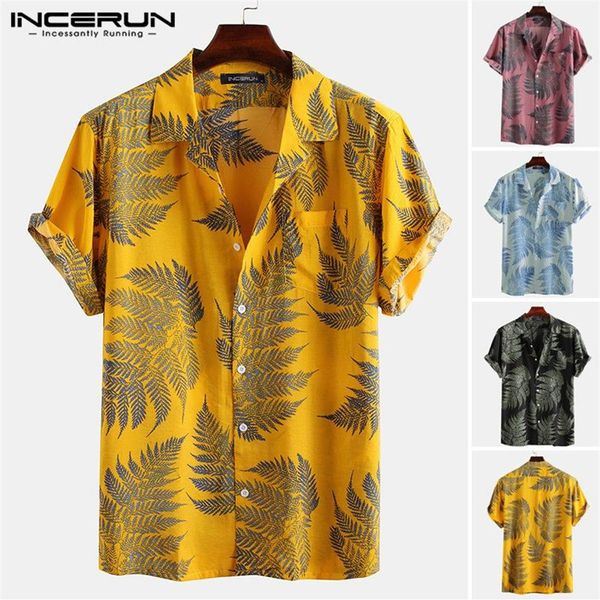 

2020 summer printed men hawaiian shirt short sleeve holiday streetwear lapel beach tropical shirts casual camisas hombre incerun230u, White;black