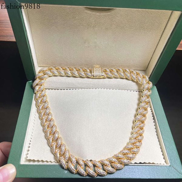 

miami west coast style sier 15mm hip hop cuban link moissanite diamond iced out necklace chain, Black