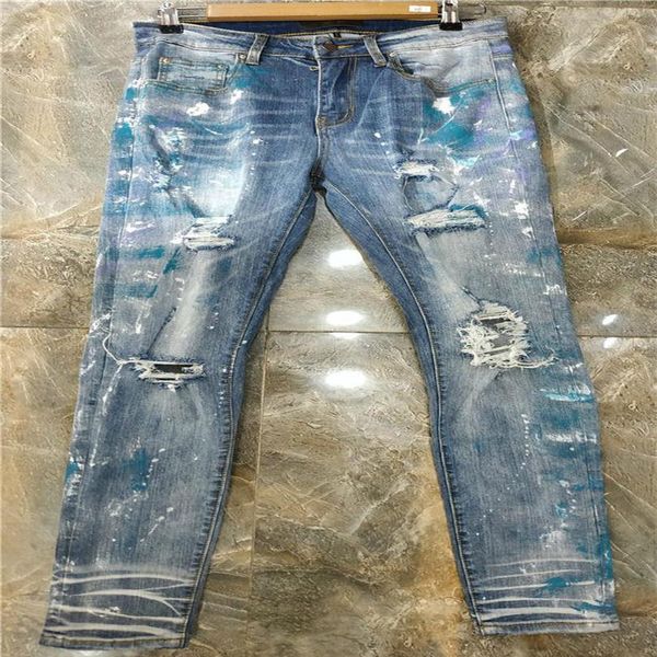 

high grade recycled new style luxury summer fashion mens slim leg jeans stretch fabric slim water simple generous casual style siz208g, Blue