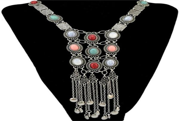 

pendant necklaces retro ethnic style long tassel sweater chain lady jewelry exaggerated women bohemian crystal colorful choker bij8065981, Silver