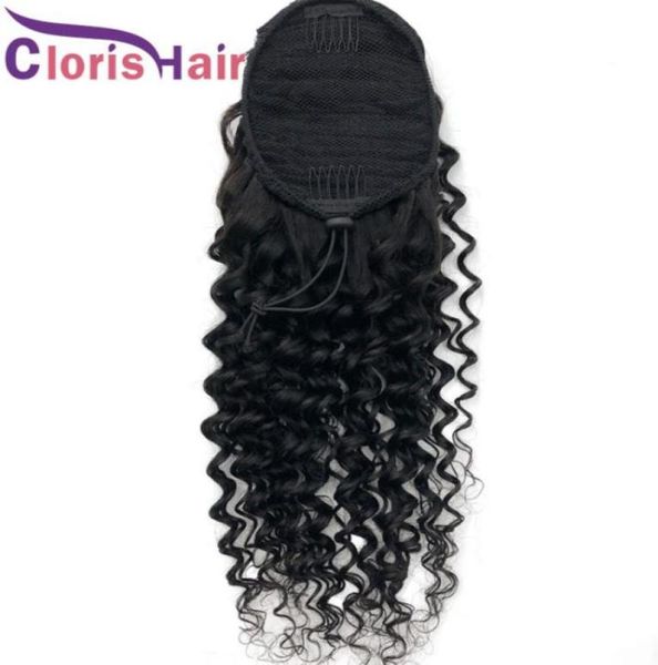 

deep wave human hair ponytail drawstring brazilian virgin deep curly extensions with clip ins for black women adjustable pony tail4310043