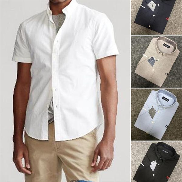 

men's casual shirts oxford wheat embroidery 100% cotton shirt male men hombre classic british short sleeve235q, White;black