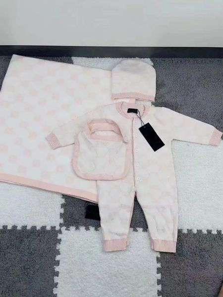 

newborn babies designer rompers with wraping blankets fashion baby letter jumpsuits with bunny hats soft cotton childrens, Blue