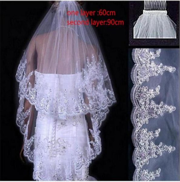 

short white and ivory tulle 2layer bridal veil with comb 90cm lenght lace applique wedding veils bridal accessories 201954820585033612, Black