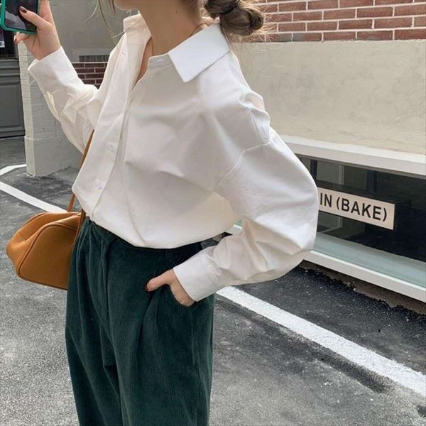 

spring white blouse shirts womens long sleeves outer wearing student bottomless loose style