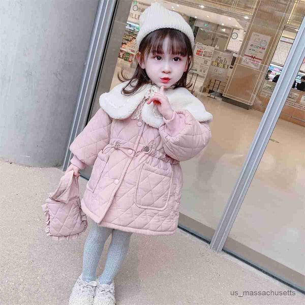 

jackets baby girls winter coats+bag warm big collar long coat cotton padded thick warm clothes kids children overcoats r230812, Blue;gray