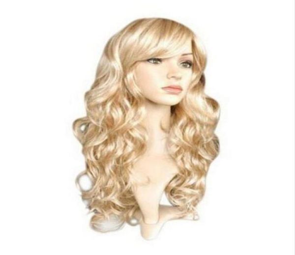 

long curly women ladies party natrual blonde 65 cm synthetic hair wigs1034679, Black