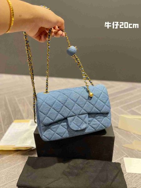 

2022 golden ball denim messenger bag chain women's 20cm
