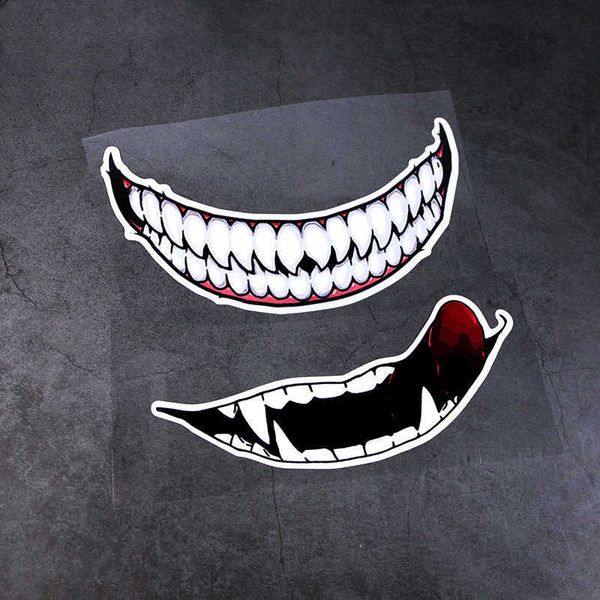 

stickers 1 pc motorcycle helmet sticker diy decorate car body styling decals self adhesive car sticker accessories evil teeth tongue r230812