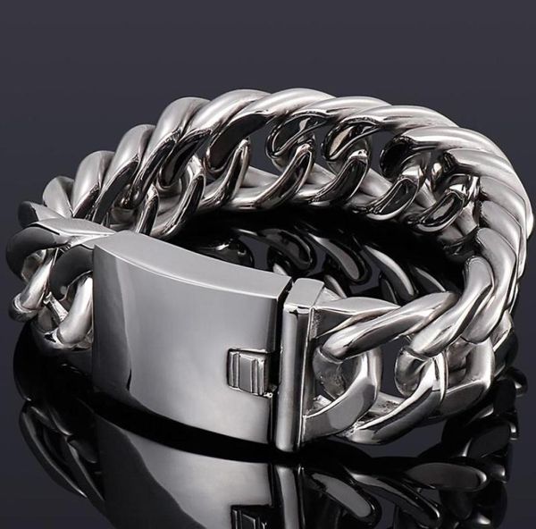 

link chain 2022mm stainless steel curb cuban link bracelet men cool masculine wristband man homme armband classic male jewelry g4290932, Black