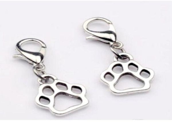 

100pcslot vintage tibetan silver paw print charms pendants lobster clasp dangle charms for jewelry making diy bracelet necklace3907197, Bronze;silver