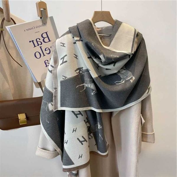 

winter and autumn scarf for women men online store 2023 new fashion versatile h english alphabet horse warm imitation cashmere, Blue;gray