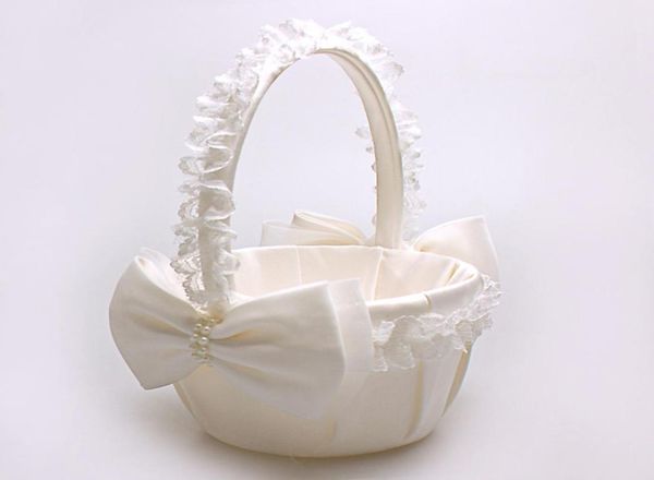 

2020 fashionbeautiful ivory bow wedding ceremony party love case satin flower girl basket wedding decorations6534905