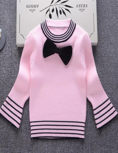 

girls sweater baby pullover knit warm flare sleeve kids clothes 2018 autumn winter new children sweaters bow school clothing257j5860520, Blue