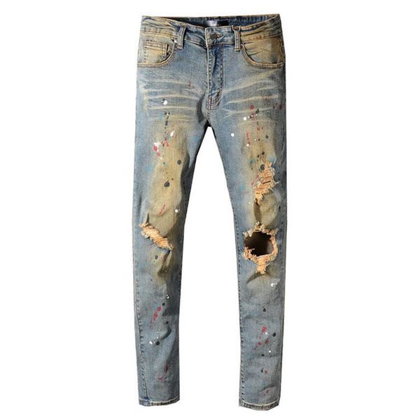 

2021 mens designer jeans distressed ripped biker slim fit motorcycle denim for men s fashion jean mans pants pour homm277f, Blue