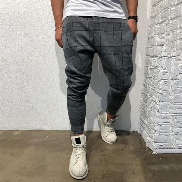 

men pants autumn plaid trousers casual long pants elastic waist harem plus size mens sweatpants247s, Black