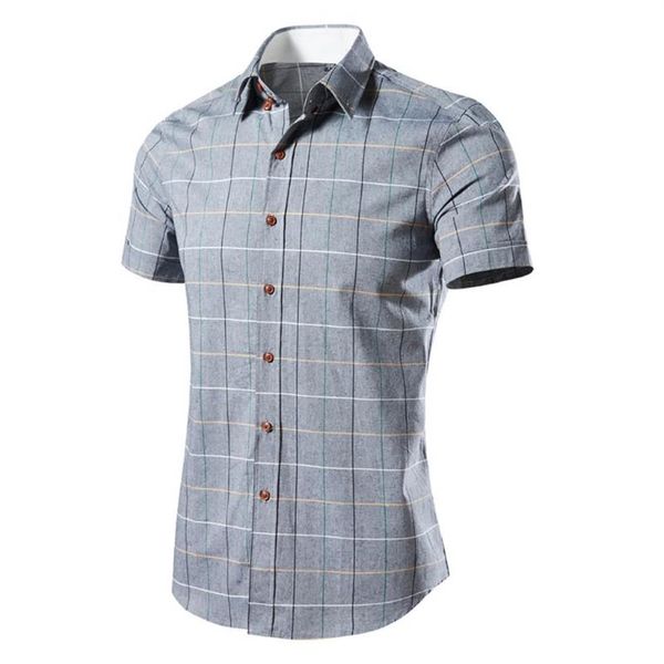

men shirt fashion casual business leisure short-sleeved lattice plaid printing cotton polyester slim fit blouse 0509 men'2499, White;black