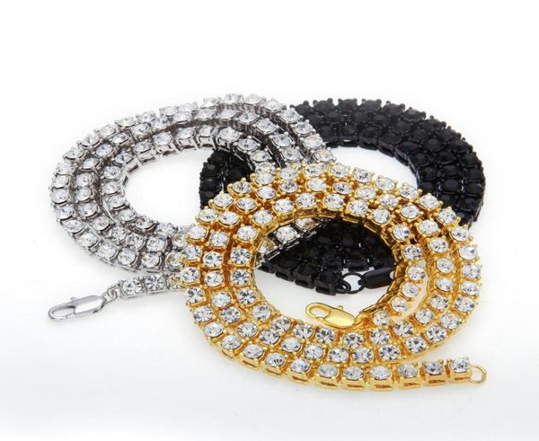 

men hip hop bling bling iced out tennis chain 1 row necklaces sumptuous clastic silvergoldblackrose gold color men chain fashio4321792, Black