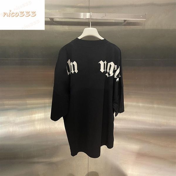 

23ss new t shirt classic foaming letters double layer letters black pink yguang stars trees round neck bat neckline print men wome2977, White;black