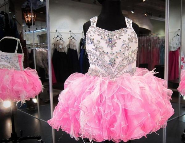 

crystal beaded glitz cupcake pageant dresses puffy organza ruffled feather pink ivory ball gown toddler little girls birthday part6334825, White;red