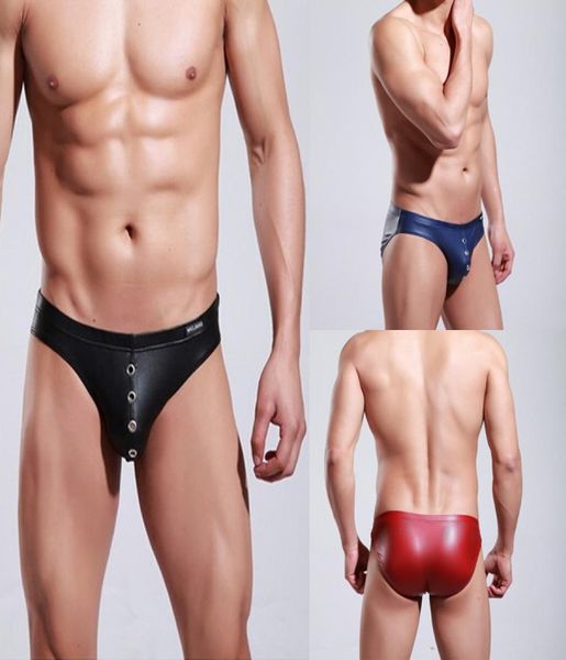 

black red blue mens faux leather latex flexible briefs underwear solid jockstrap convex pouch thongs hollow out exotic lingerie4602409, Black;white