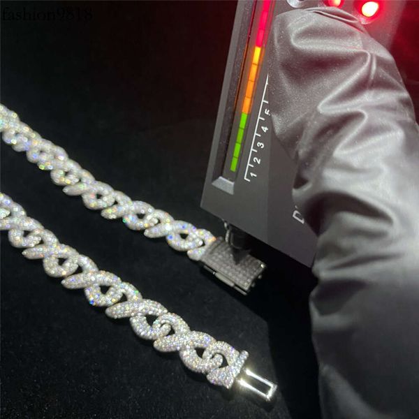 

wholesale moissanite cuban chain hip hop jewelry iced out moissanite diamond s sliver 12mm width miami cuban link chain, Silver