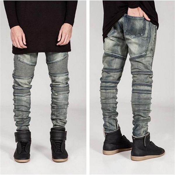 

new mens biker jeans motorcycle slim fit washed yellow black grey blue moto denim skinny elastic pants joggers for men jeans244j