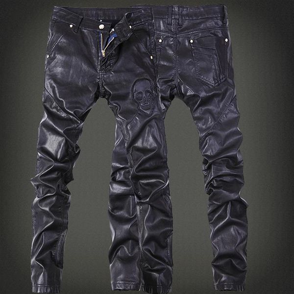 

autumn and winter black leather pants show men's fashion locomotive jeans229s, Blue