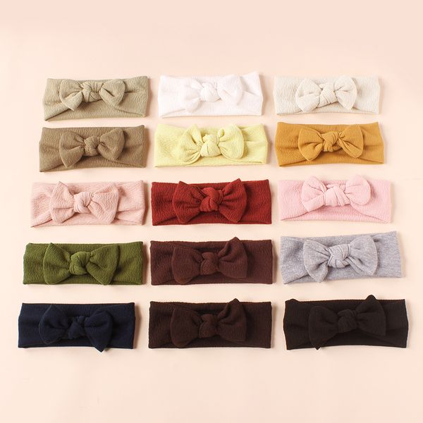 

16211 children hair accessories infant baby solid color soft elastic bowknot headband kids hairbands bandanas 15 colors, Slivery;white