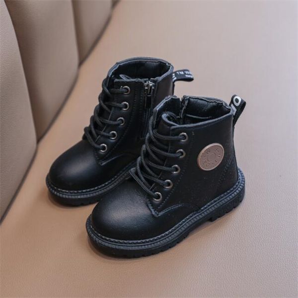 

new autumn soft-soled boots with single boots for kids martin boots waterproof british wind boots for boys and girls, Black;grey