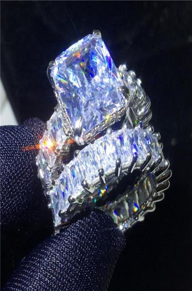 

vecalon vintage ring sets 925 sterling silver princess cut cubic zirconia engagement wedding band rings for women men jewelry cx205806295, Slivery;golden
