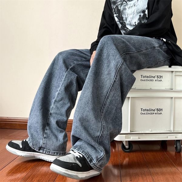 

men's pants blue jeans men ankle length male straight denim streetwear baggy ins washed black clothes 230812