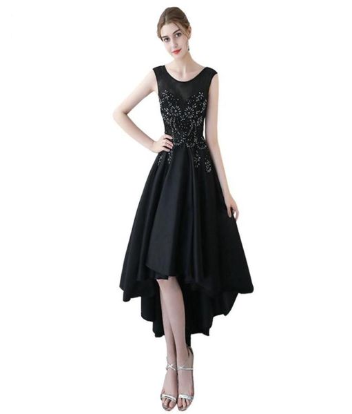 

women high low stain party dress scoop neck lace prom party dresses black short front long back homecoming dresses vestido de fest7568224