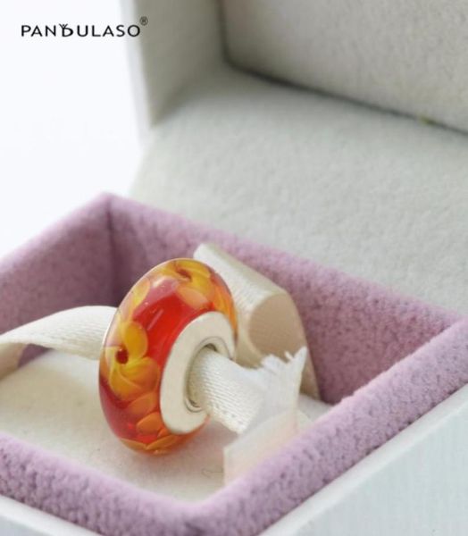 

orange flower murano charm sterlingsilverjewelry beads glass bead fits p bracelets diy woman bracelets beads whole bea6124948
