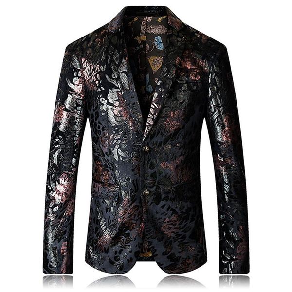 

mens fashion dress blazers floral printed jackets coats slim fit male velvet casual blazer stage wear308o, White;black