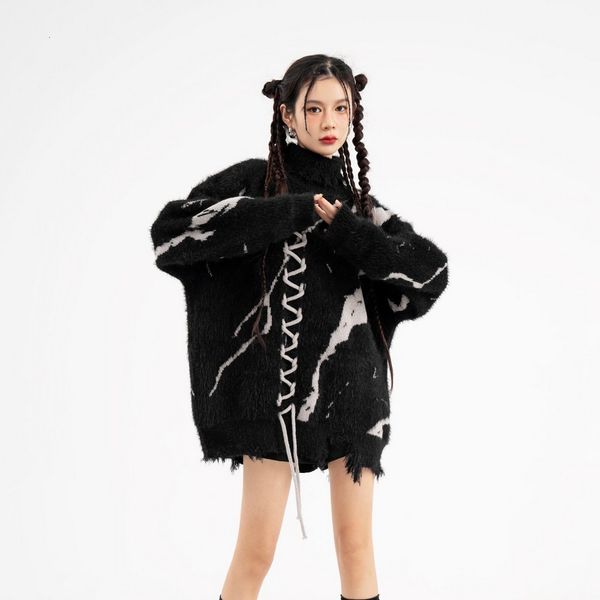 

women's sweaters turtleneck frayed aesthetic goth sweater for women men loose designer y2k fairy grunge winter cothes dark academia 202, White;black