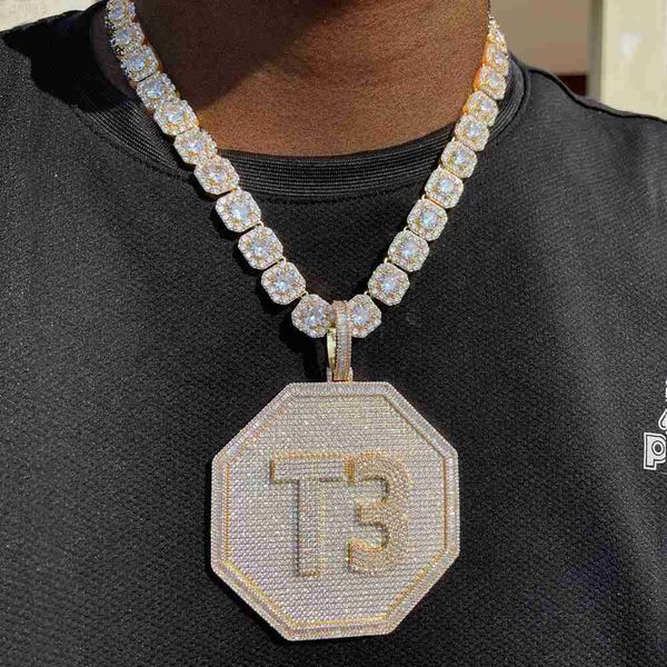 

big octagon moissanite custom pendant 925 sterling silver custom fashion 3d big heavy personalized pendant