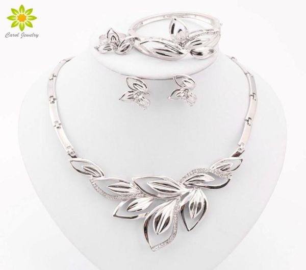 

latest new african costume jewelry sets silver plated leaves shape necklace set wedding elegant costume jewelry set84998526168550, Slivery;golden