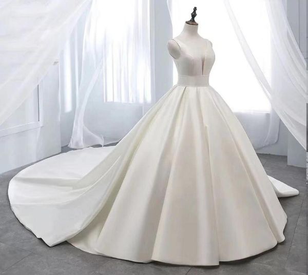 

ivory satin wedding dresses bridal gowns court train wedding bridal wear new arrival fall winter3797345, White