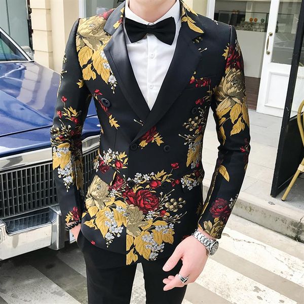 

autumn blazer hombre mens flowers blazers casual club slim fit floral blazer masculino americana hombre mens stage wear smart241e, White;black