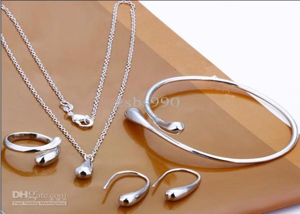 

fashion jewelry set 925 sterling silver plated water drop necklace earrings ring bangles for women wedding gifts 8364345, Black