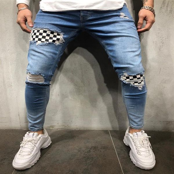

mens jeans european and american style hip hop jeans trousers casual men skinny jean fashion slim washed pencil pants 2 colors siz258o, Blue