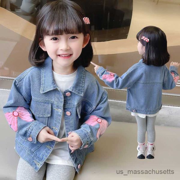 

jackets 2023 girls kids denim embroidery flowers jackets coats cotton spring autumn casual overcoats children clothes r230812, Blue;gray